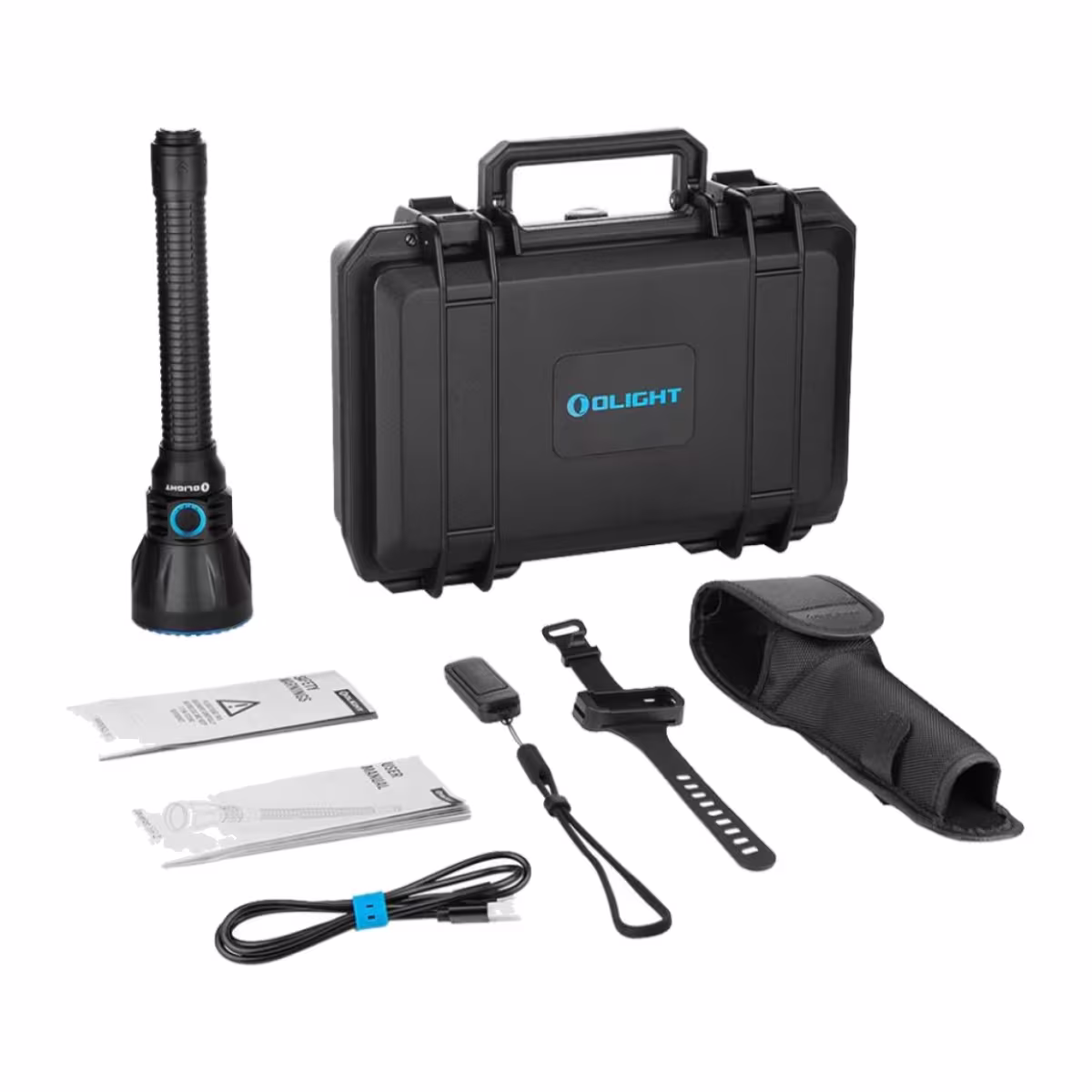 Linterna Olight Javelot Turbo 2 negra con set completo, maletín y accesorios