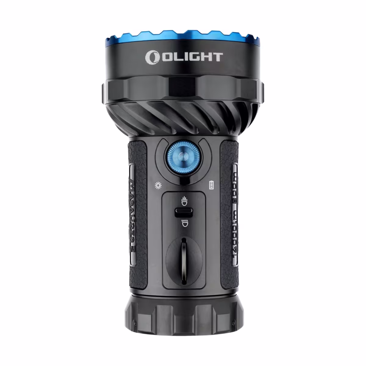 Cuerpo de la Olight Marauder 2 con botón de encendido y selector de haz