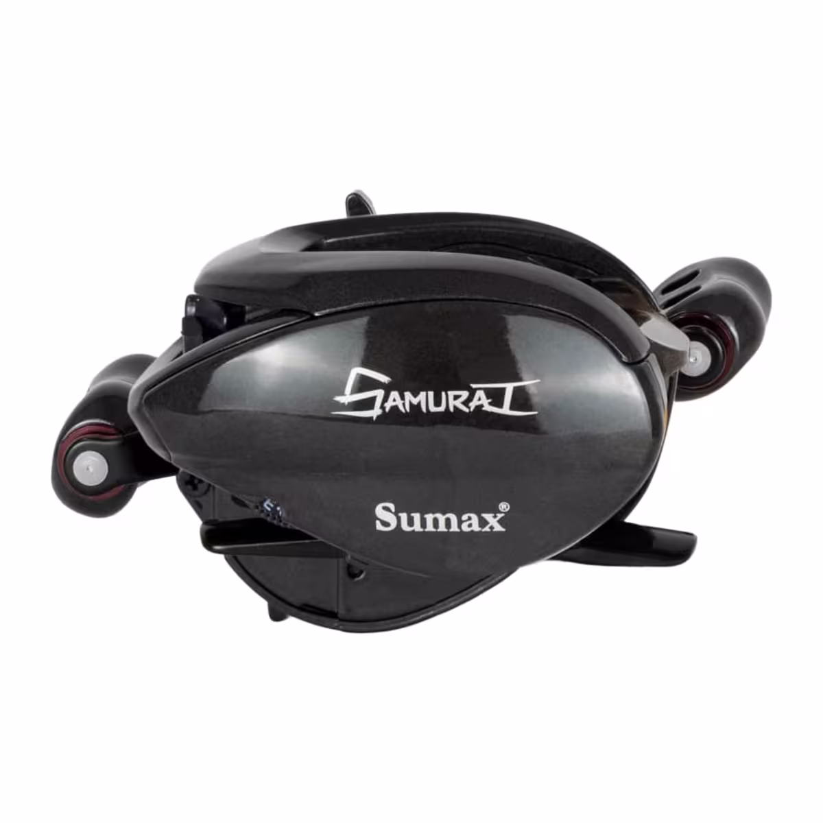 Reel rotativo Sumax Samurai verde con manivela, vista lateral