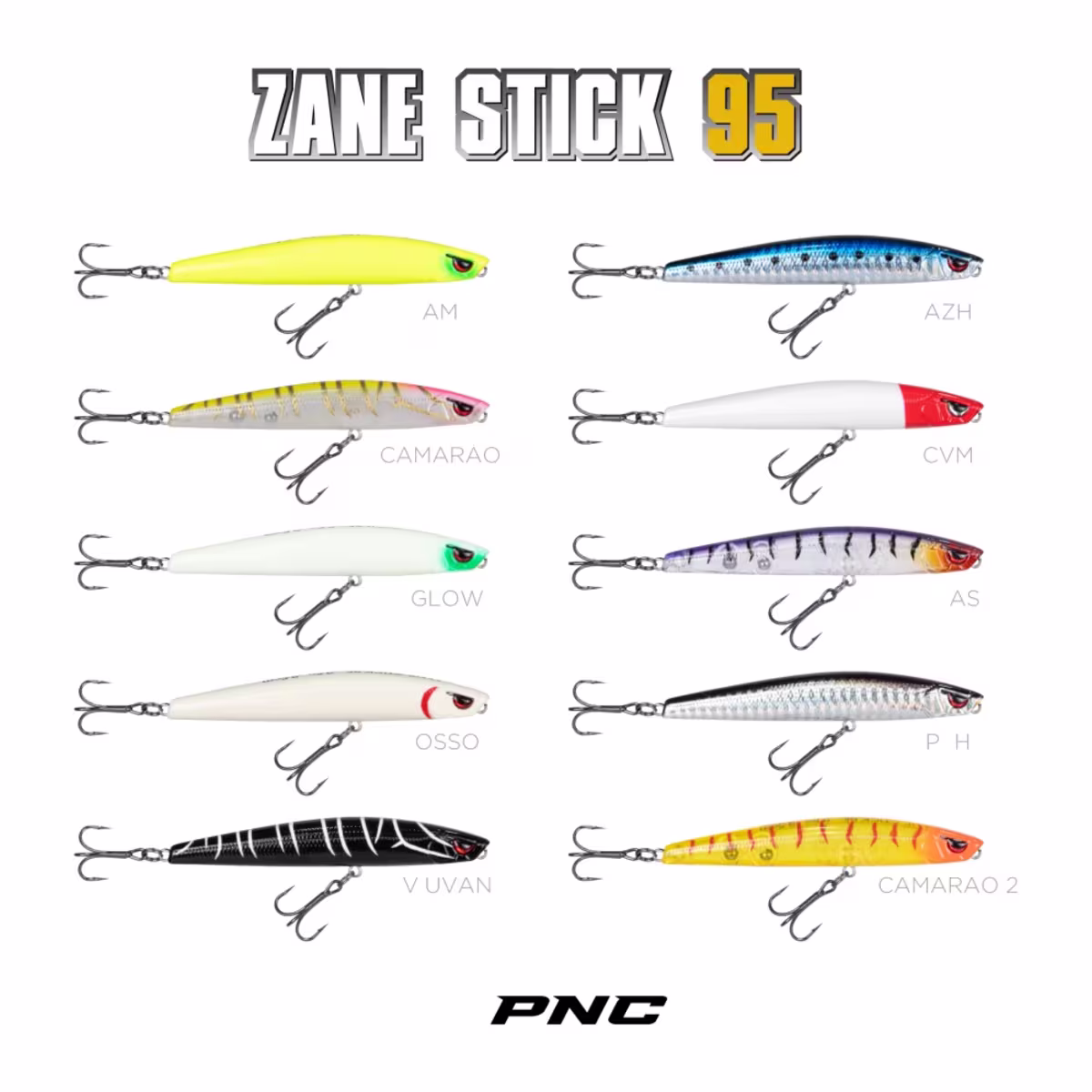 Señuelo PNC Zane Stick 95 stickbait de superficie 9,5 cm en color negro con rayas blancas