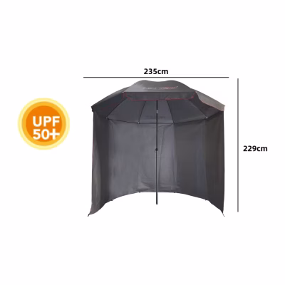 Sombrilla de camping Maxgo gris 235 x 229 cm con panel lateral y protección UPF 50+