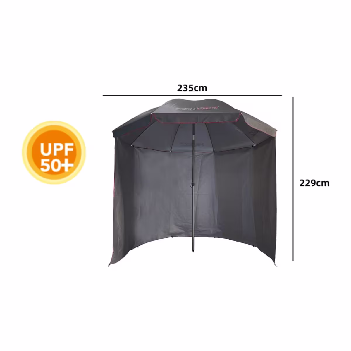 Sombrilla de camping Maxgo gris 235 x 229 cm con panel lateral y protección UPF 50+
