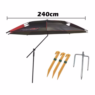 Sombrilla de pesca MaxGo 240 x 220 cm en versiones gris y negro/rojo