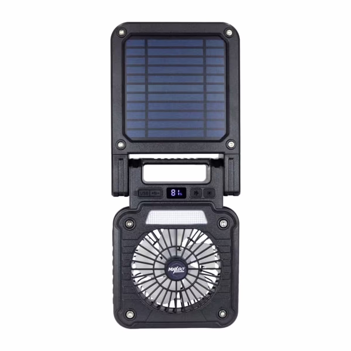 Ventilador Portátil Maxgo Recargable – Solar, Power Bank y Luz LED – vista 8